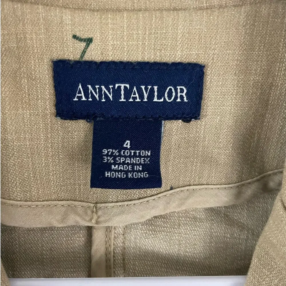 Ann Taylor Size 4 Women's Blazer Jacket Brown Tan Button  Jacket Work Cotton - Picture 3 of 11